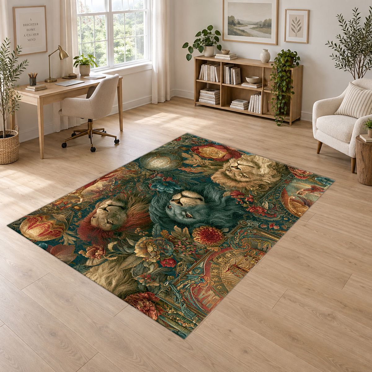 Lions and Roses Tapestry printed area rug