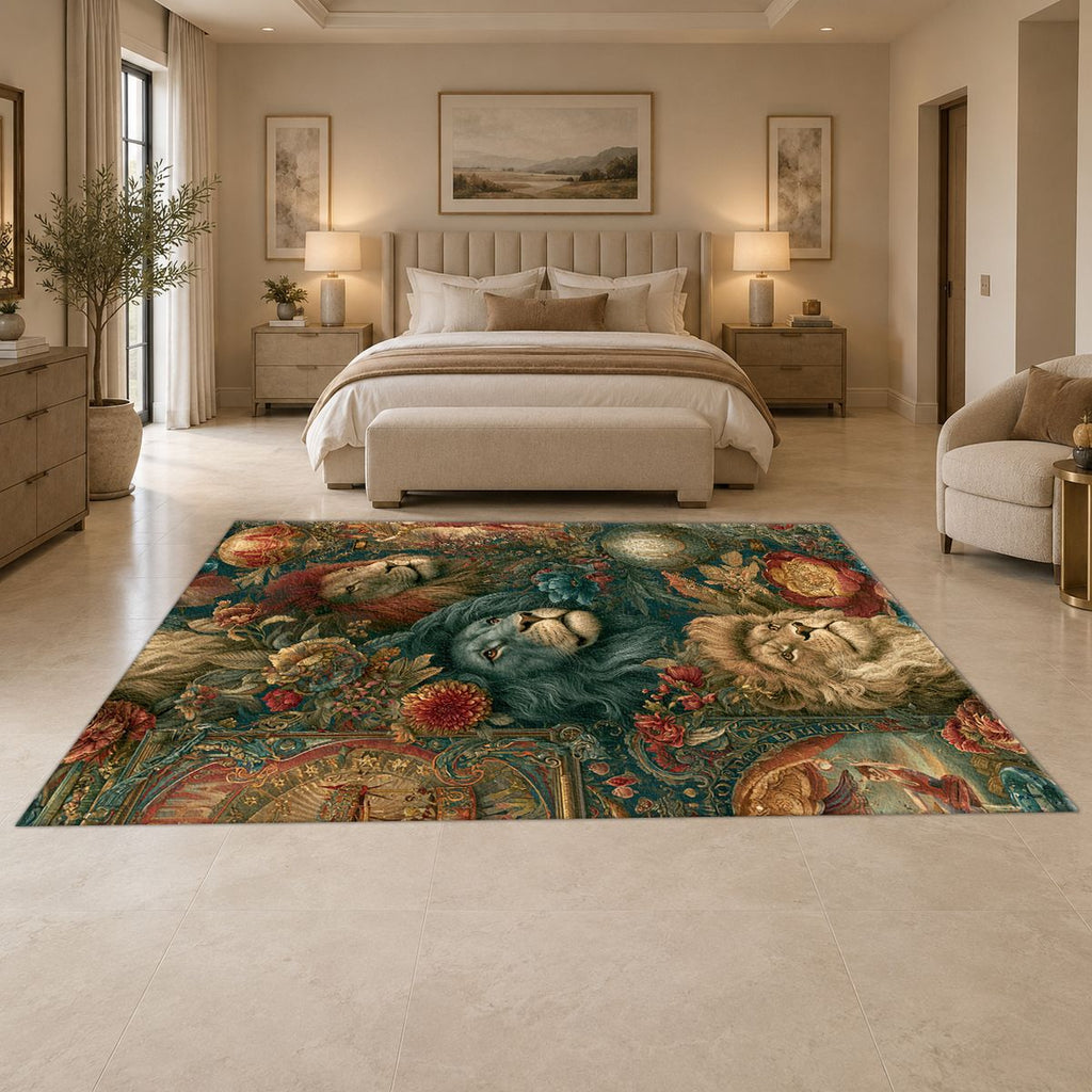 Lions and Roses Tapestry printed area rug