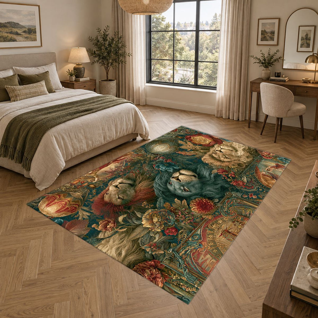 Lions and Roses Tapestry printed area rug