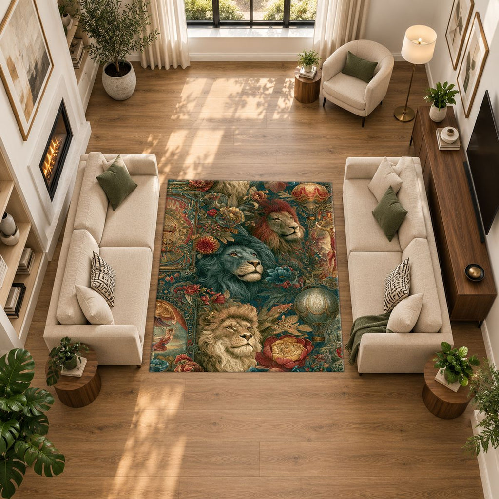 Lions and Roses Tapestry printed area rug