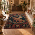 Red Moon Rabbit Folk Medallion printed area rug