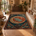 Teal Rabbit Moon Medallion printed area rug