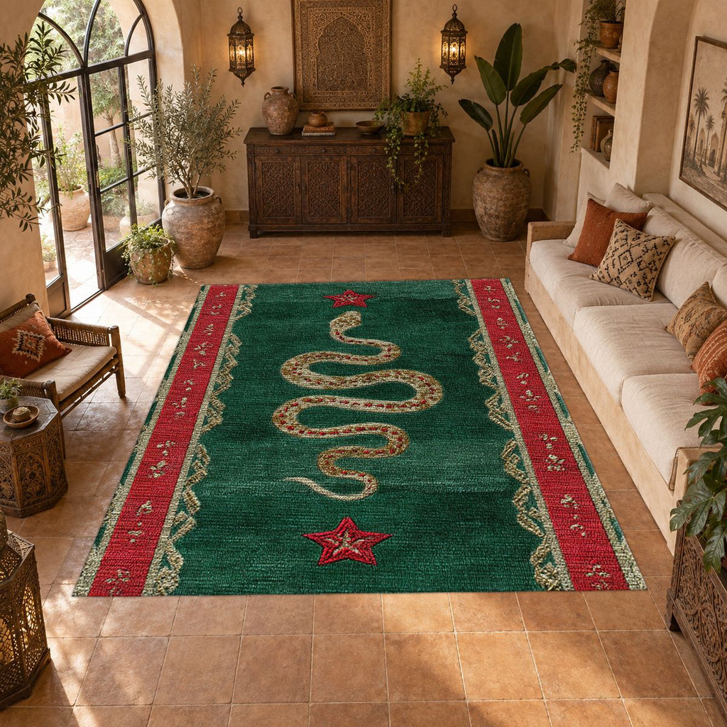 Green and Red Serpent Runner printed area rug