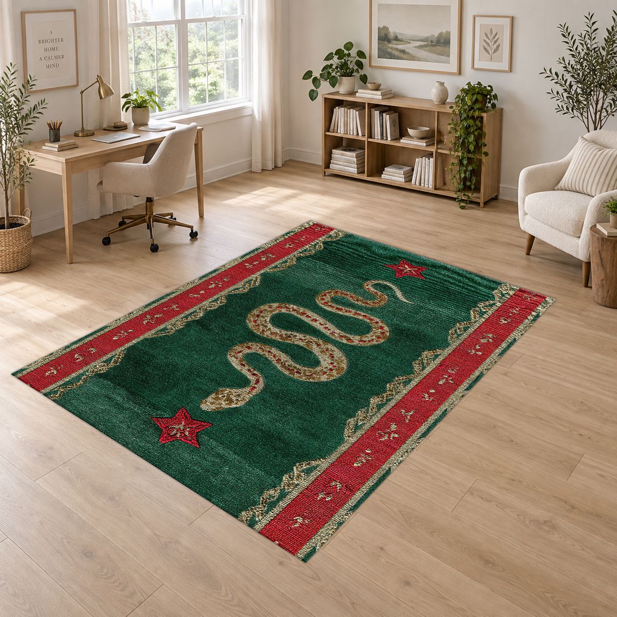Green and Red Serpent Runner printed area rug