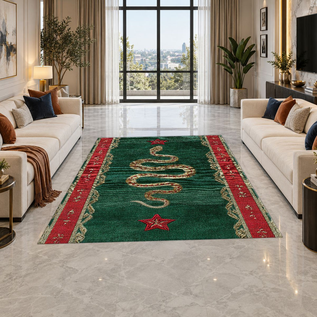 Green and Red Serpent Runner printed area rug