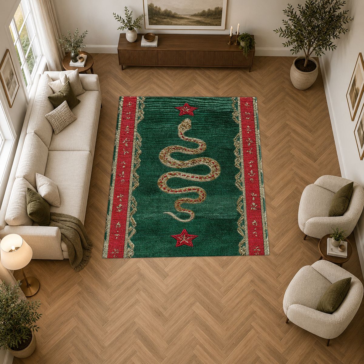 Green and Red Serpent Runner printed area rug