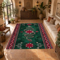 Emerald Snake Folk Border printed area rug