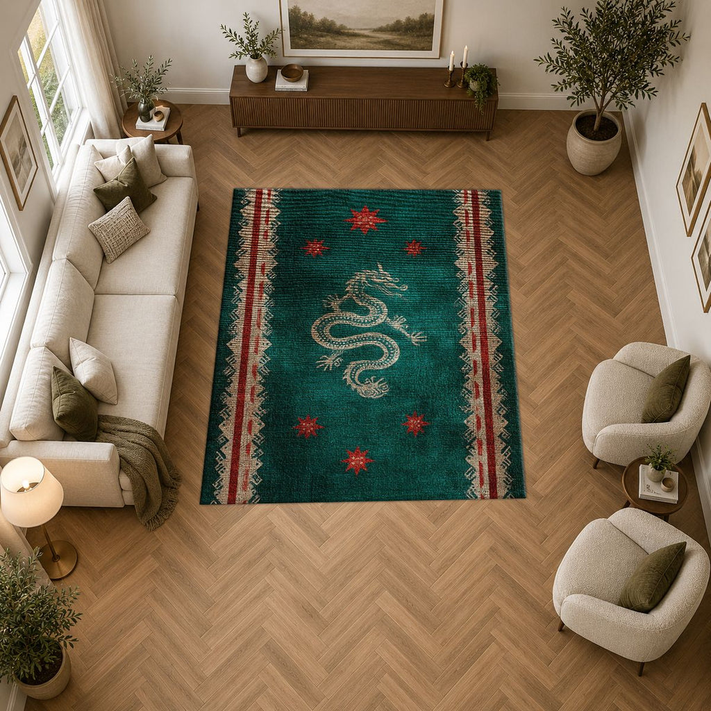 Dark Teal Dragon Runner printed area rug