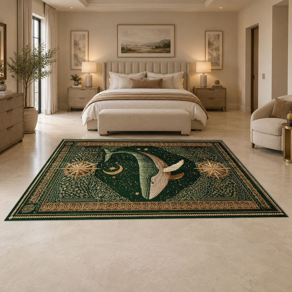 Green Whale Starry Night printed area rug