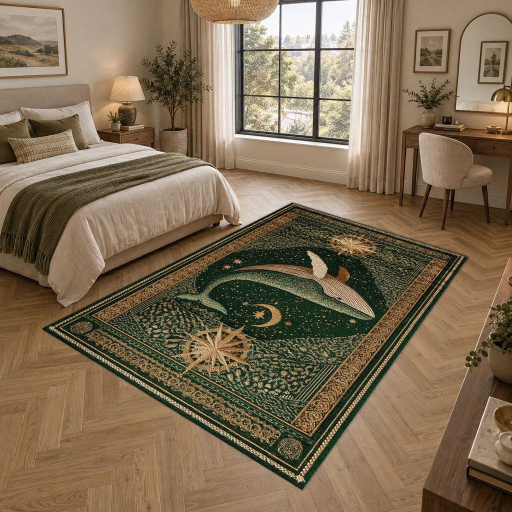 Green Whale Starry Night printed area rug