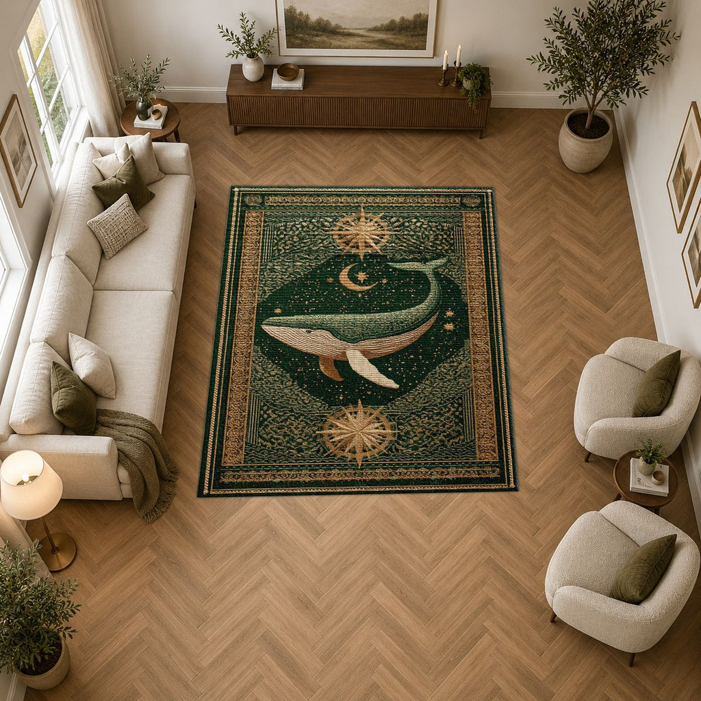 Green Whale Starry Night printed area rug