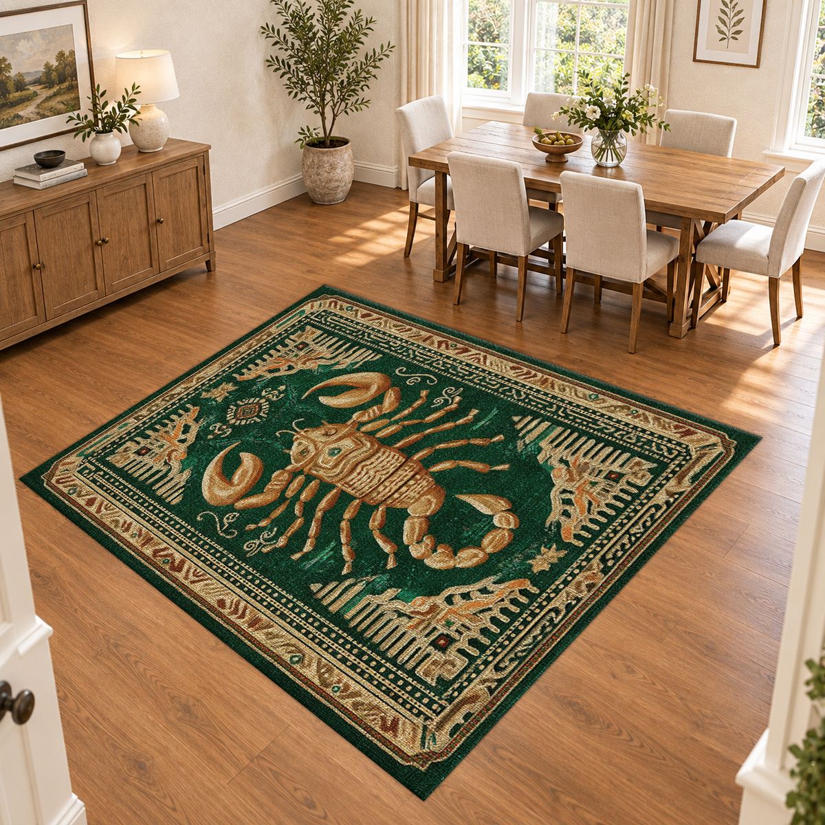 Golden Scorpion Emerald printed area rug