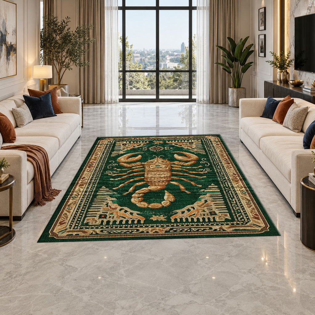 Golden Scorpion Emerald printed area rug
