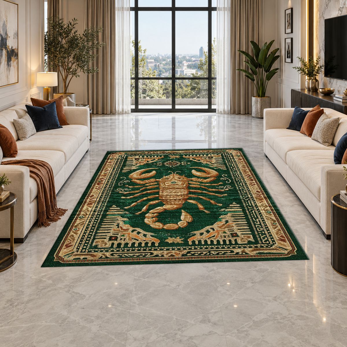 Golden Scorpion Emerald printed area rug