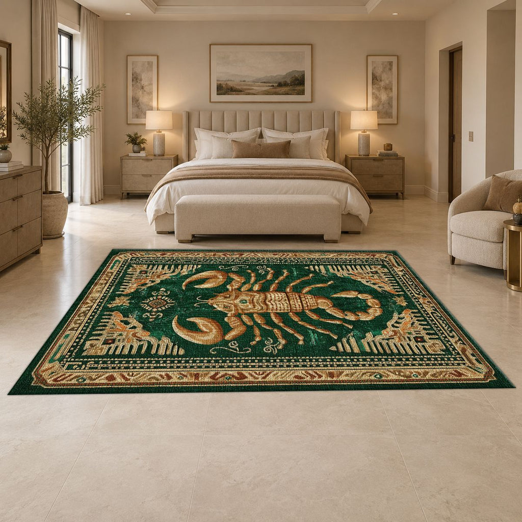 Golden Scorpion Emerald printed area rug