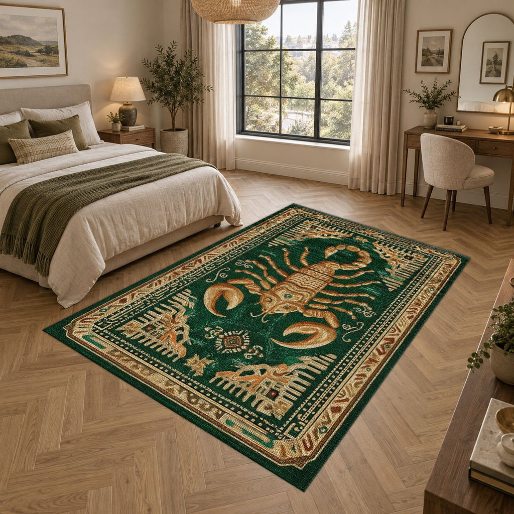 Golden Scorpion Emerald printed area rug