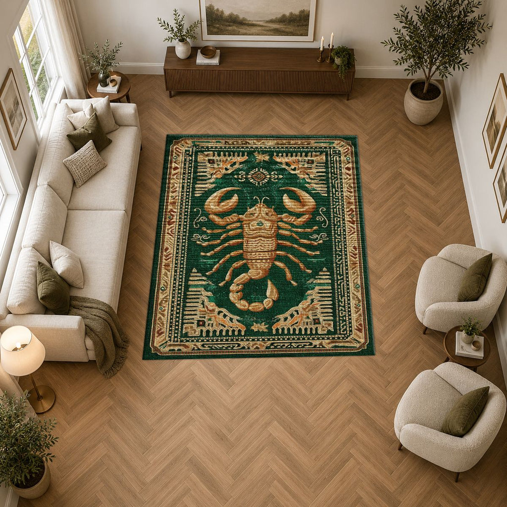 Golden Scorpion Emerald printed area rug