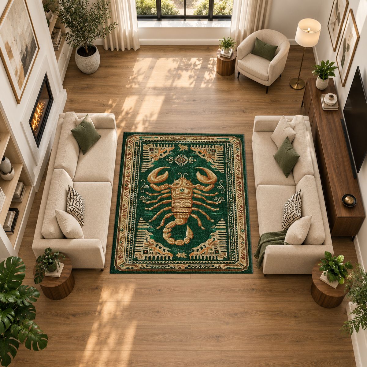 Golden Scorpion Emerald printed area rug