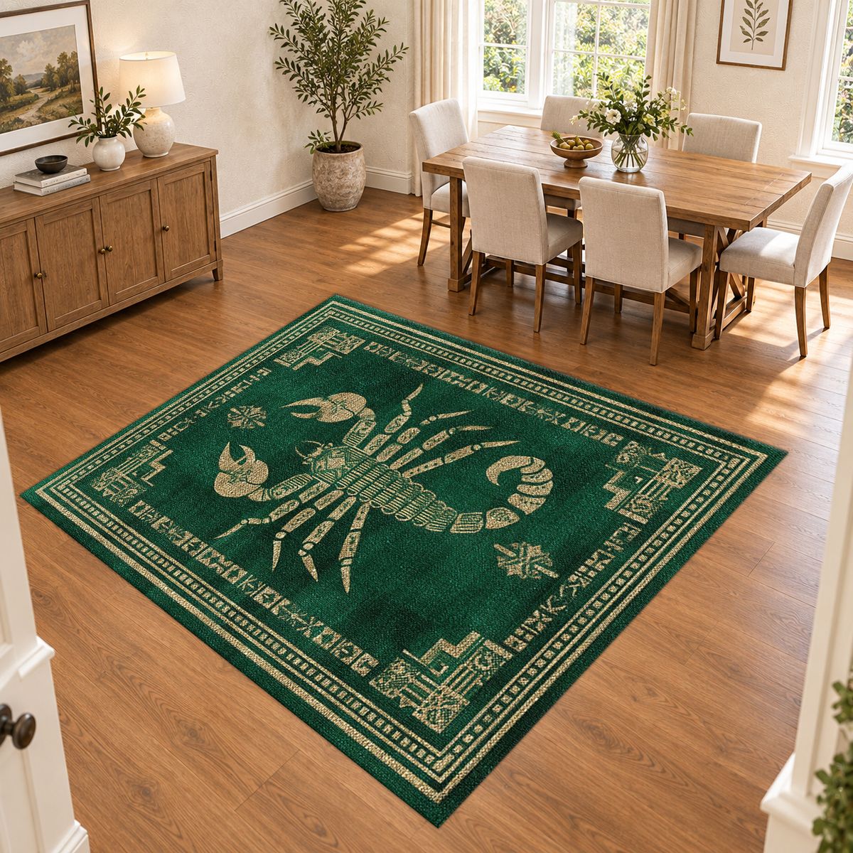 Green Scorpion Vintage Border printed area rug