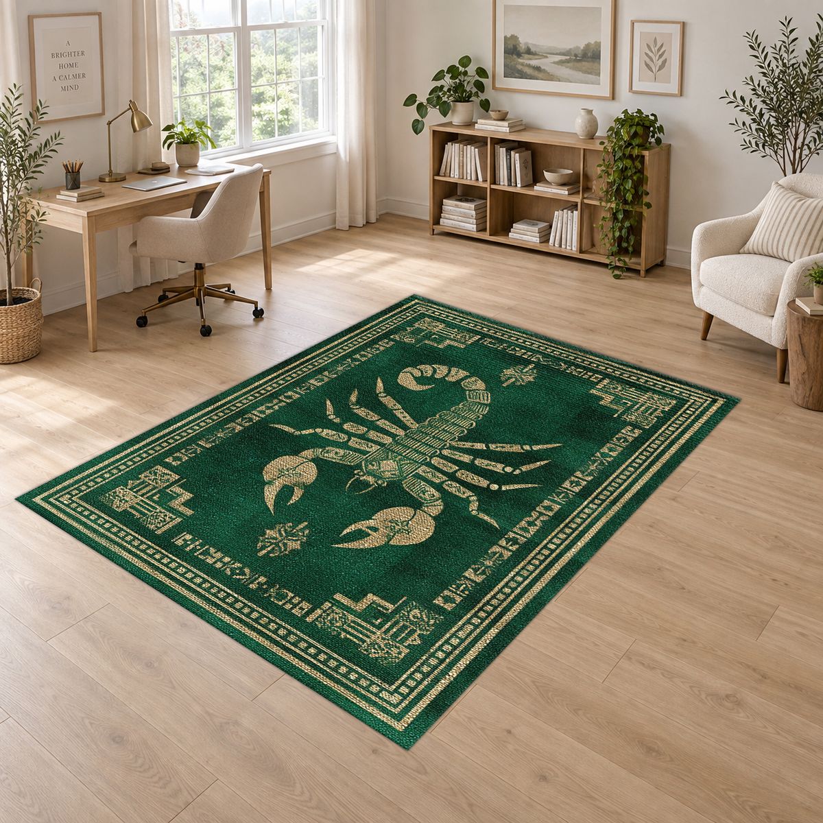 Green Scorpion Vintage Border printed area rug