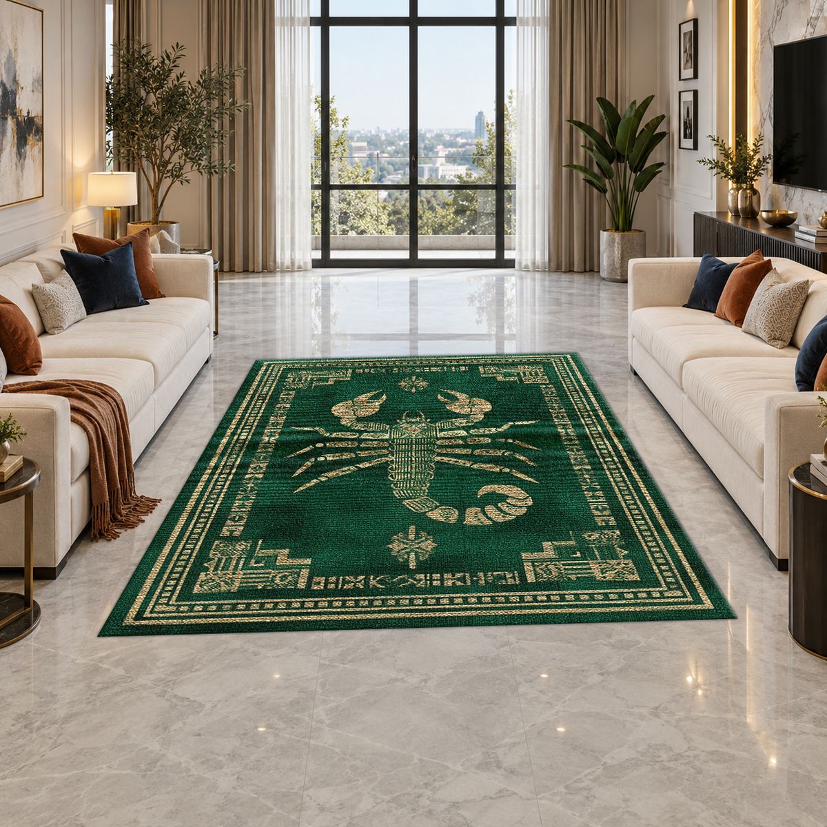 Green Scorpion Vintage Border printed area rug