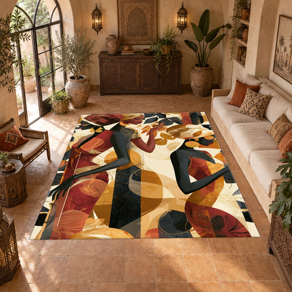 Abstract Dancing Women Earth Tones printed area rug