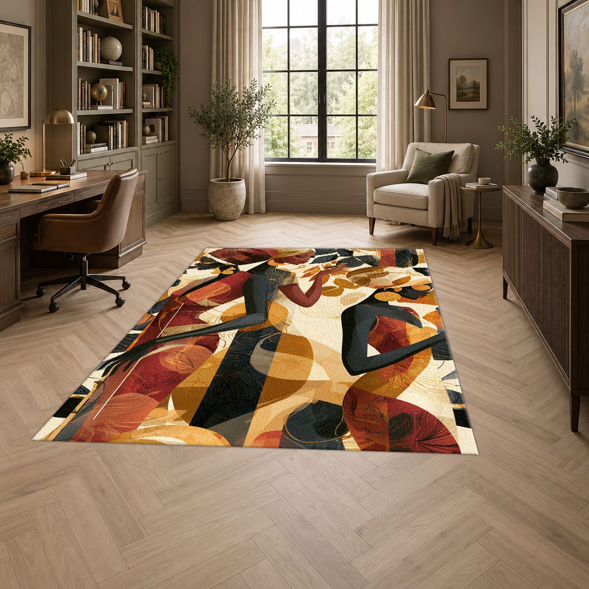 Abstract Dancing Women Earth Tones printed area rug