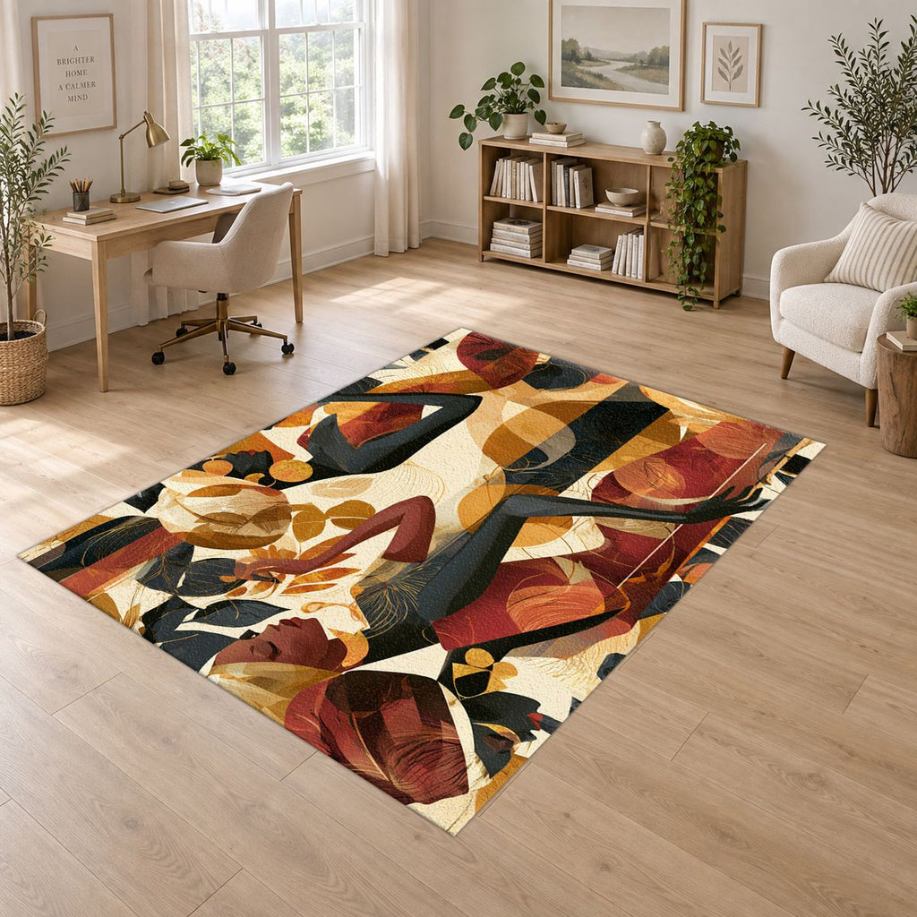 Abstract Dancing Women Earth Tones printed area rug