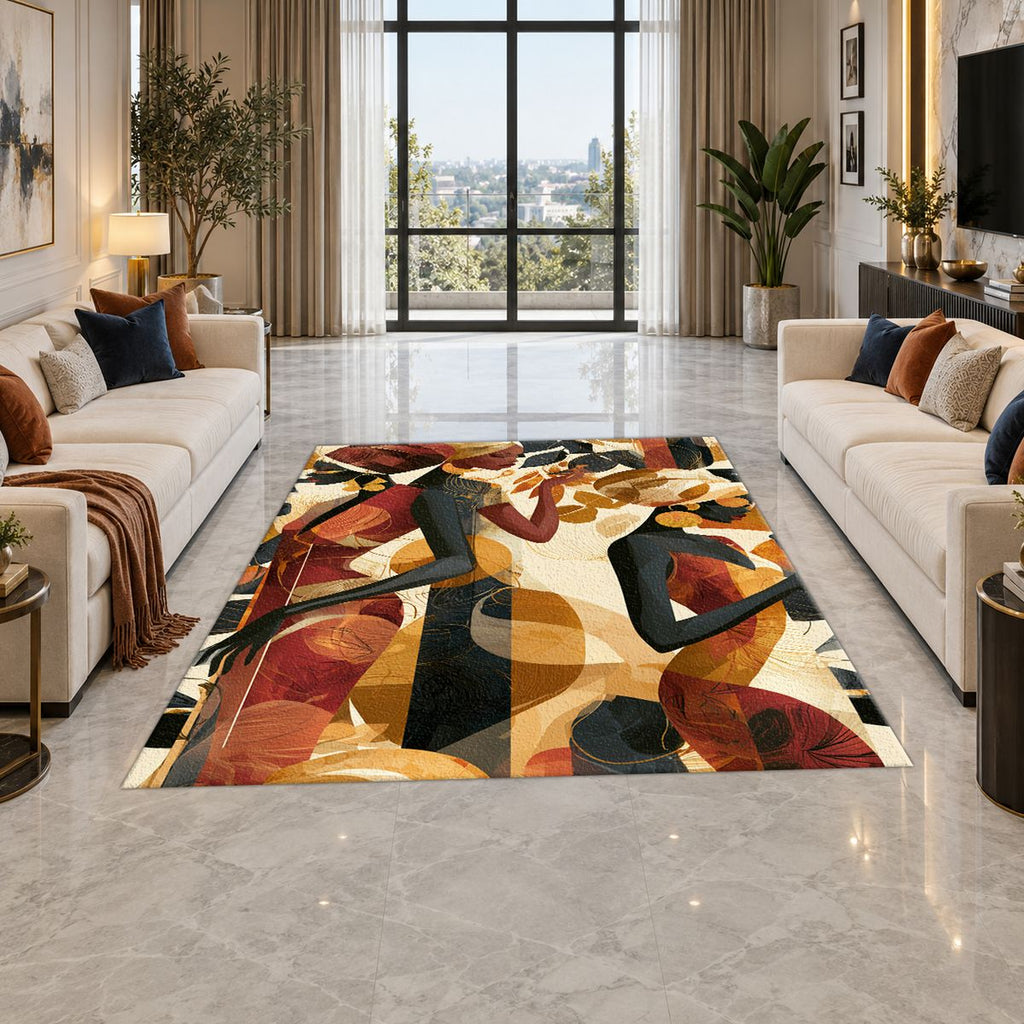 Abstract Dancing Women Earth Tones printed area rug