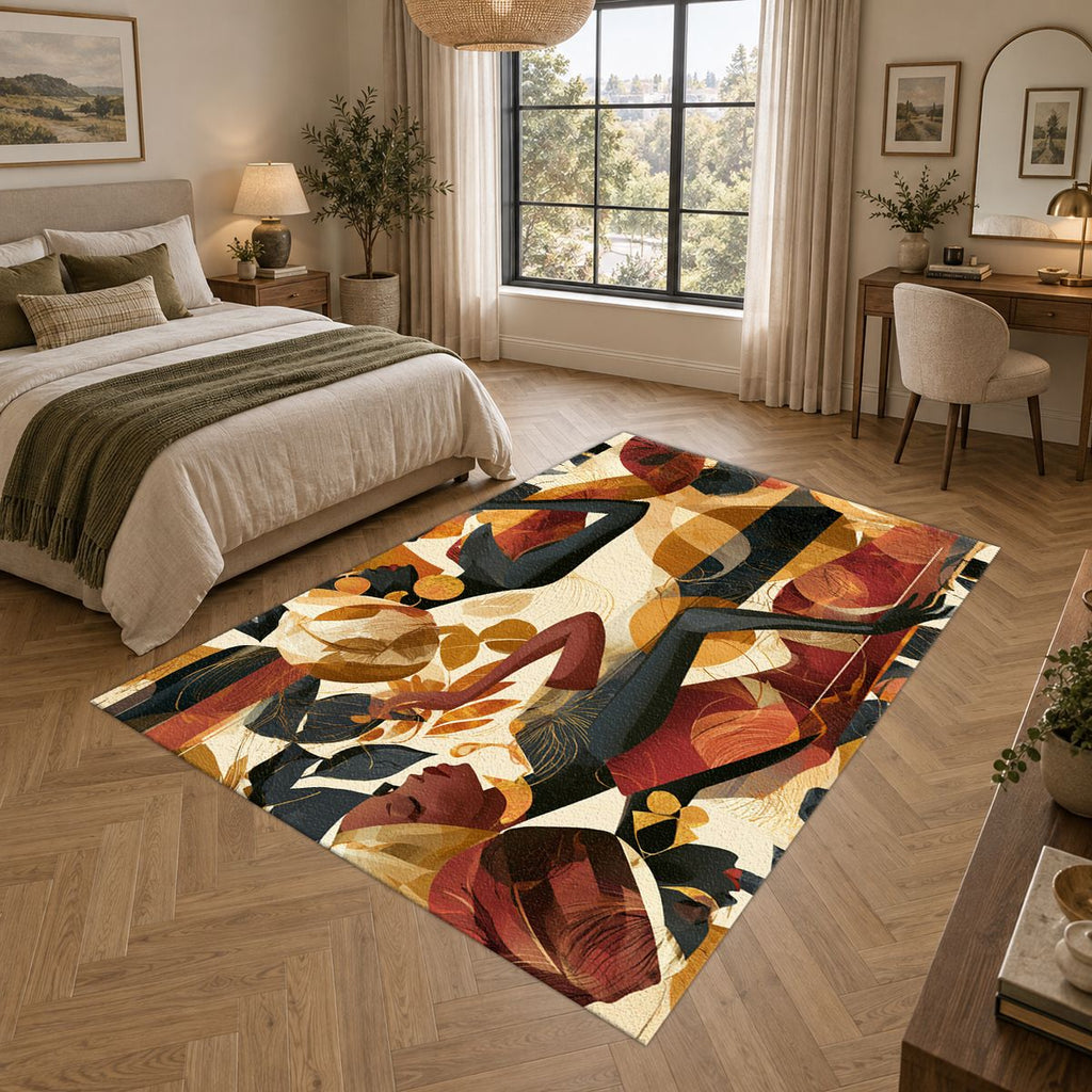 Abstract Dancing Women Earth Tones printed area rug