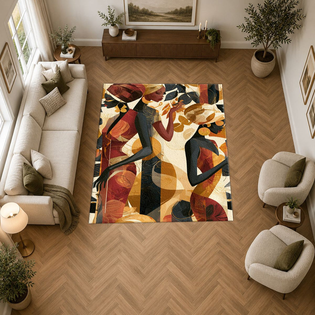 Abstract Dancing Women Earth Tones printed area rug