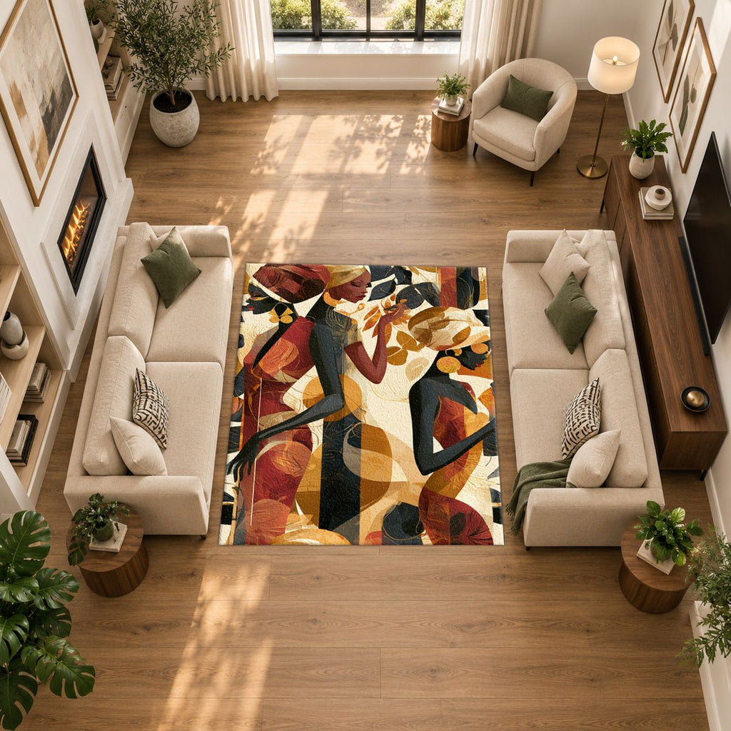 Abstract Dancing Women Earth Tones printed area rug