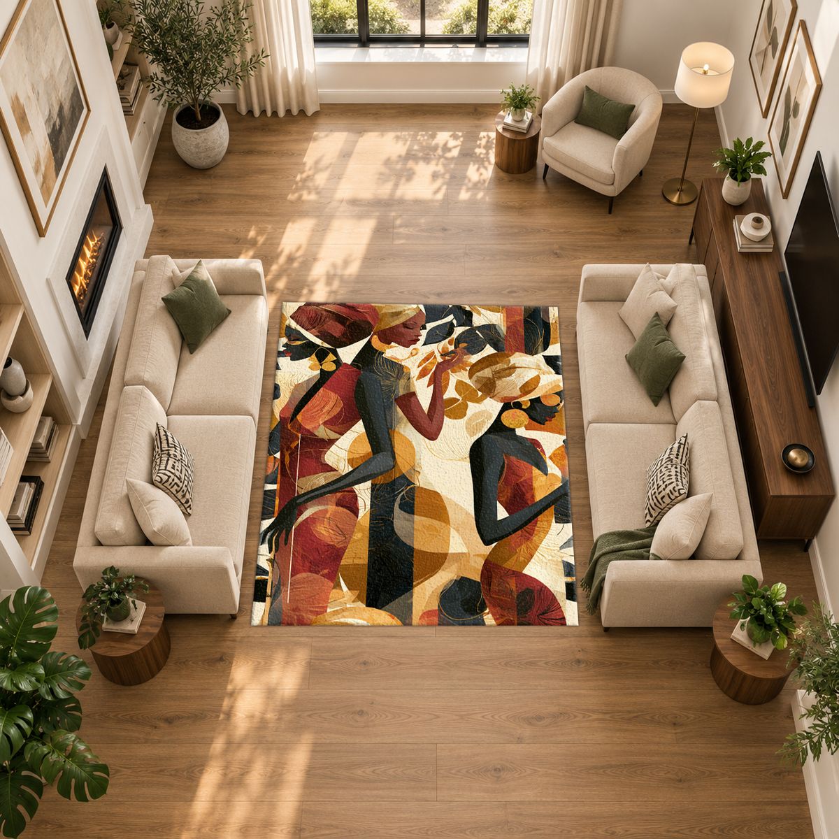 Abstract Dancing Women Earth Tones printed area rug