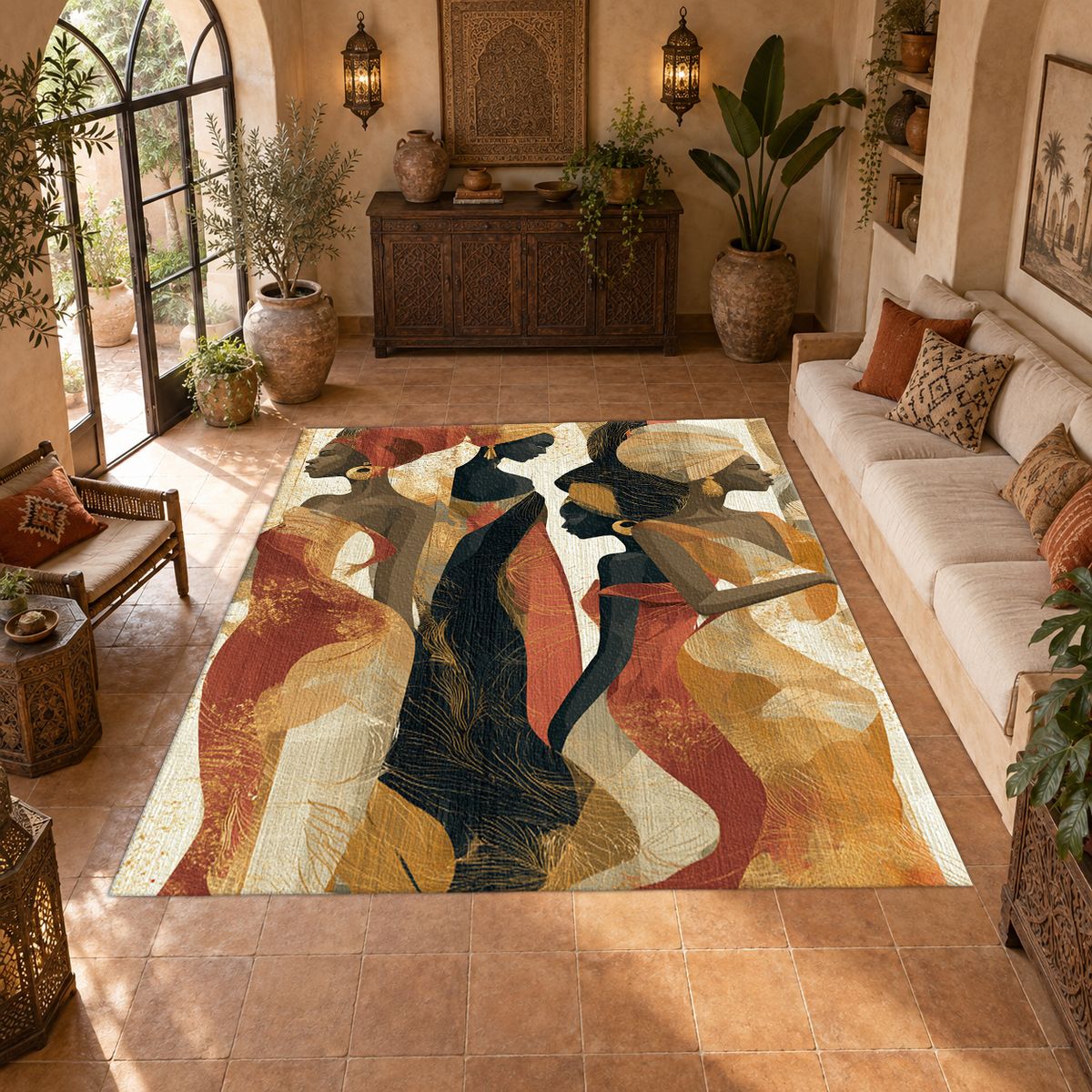 Elegant Women Silhouettes Abstract printed area rug