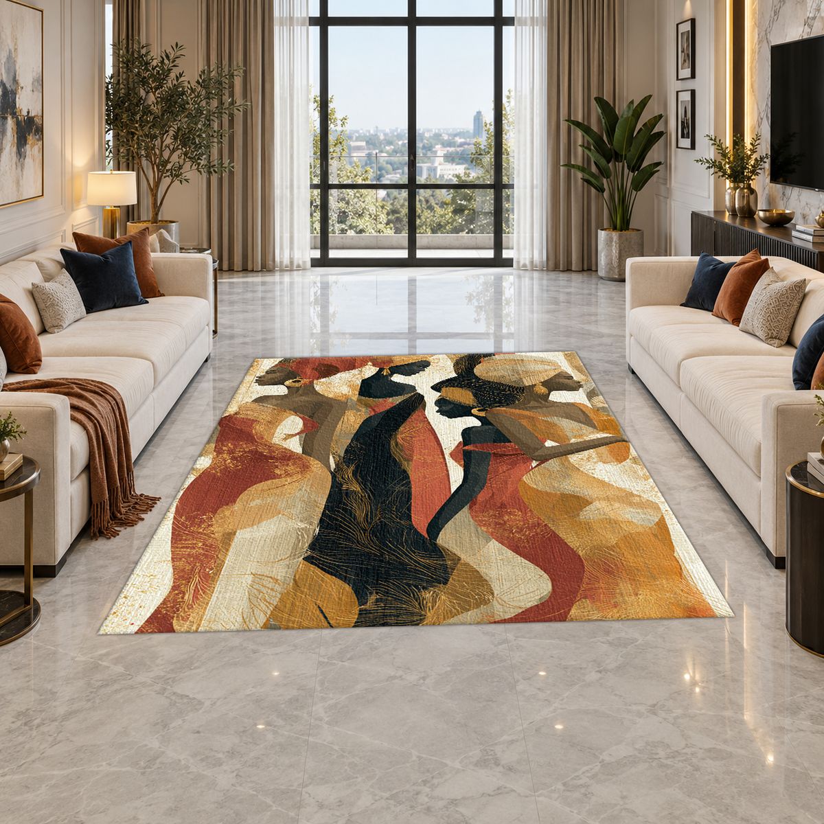 Elegant Women Silhouettes Abstract printed area rug
