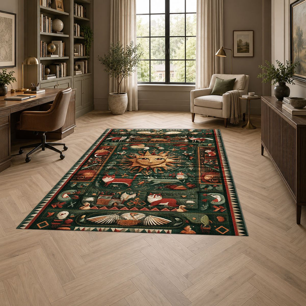 Celestial Sun Folk Art printed area rug