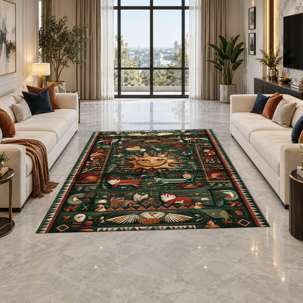 Celestial Sun Folk Art printed area rug