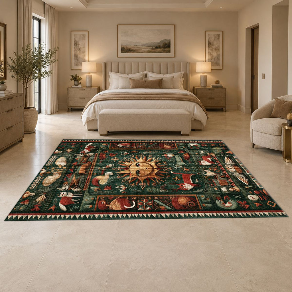 Celestial Sun Folk Art printed area rug