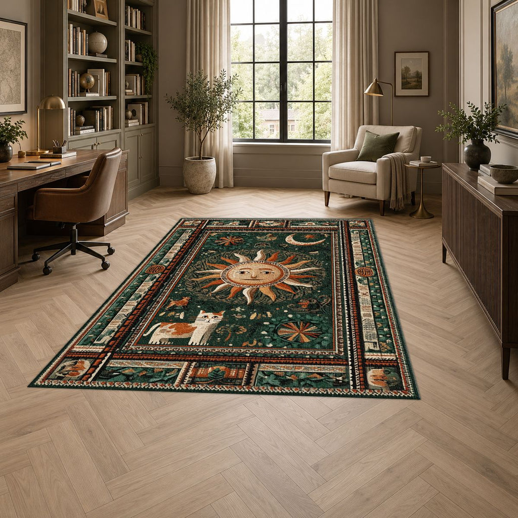 Mystic Sun and Moon Folk printed area rug