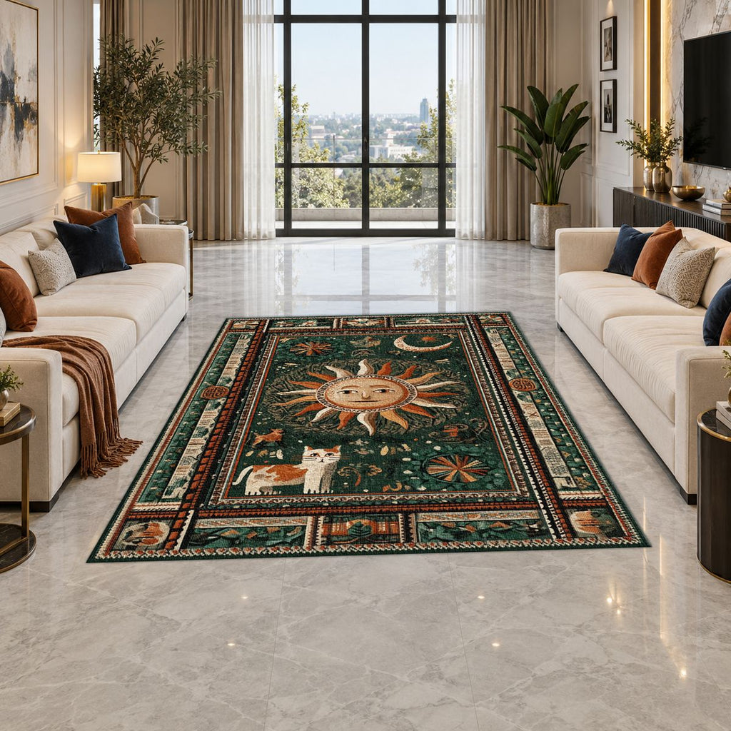 Mystic Sun and Moon Folk printed area rug