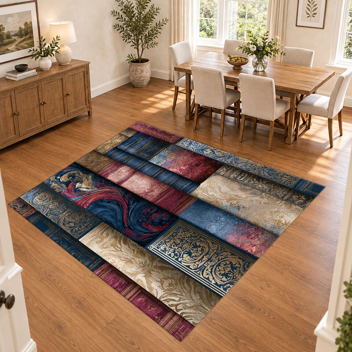 Vintage Marbled Book Spines printed area rug