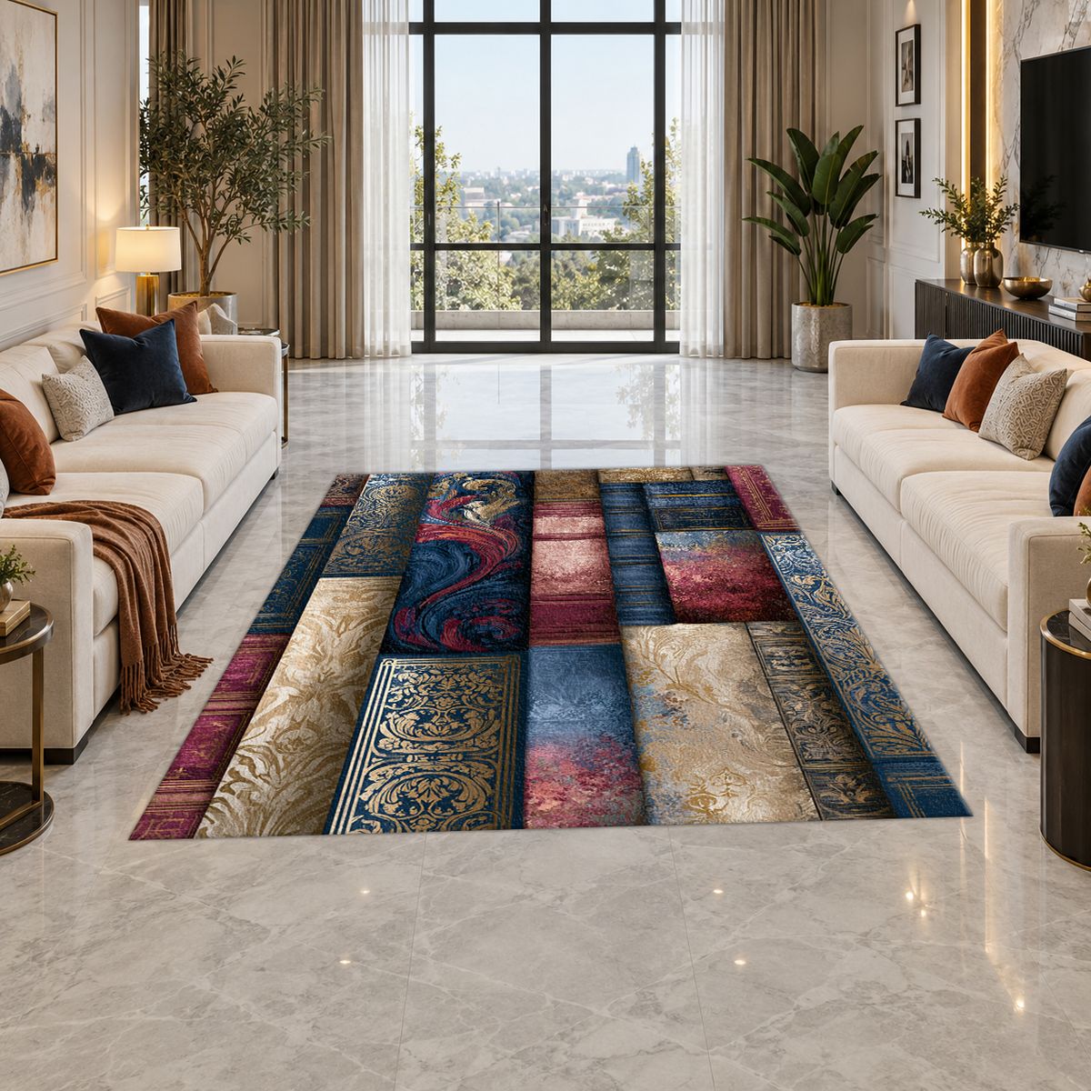 Vintage Marbled Book Spines printed area rug