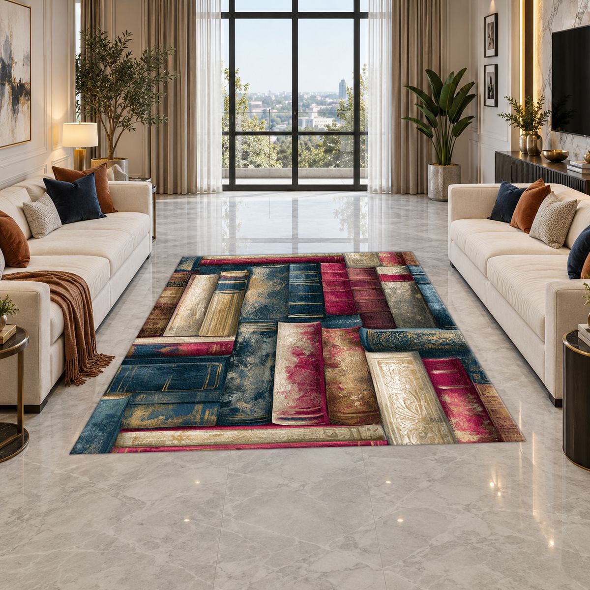 Library Books Pattern printed area rug