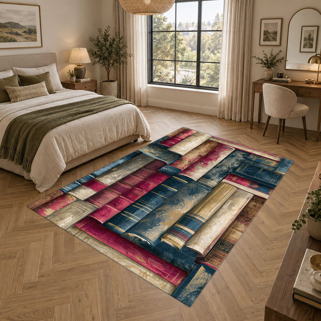 Library Books Pattern printed area rug