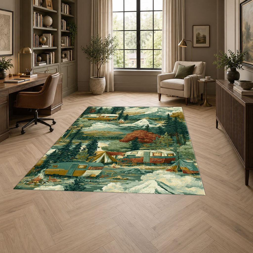 Camping Van Mountain Adventure printed area rug