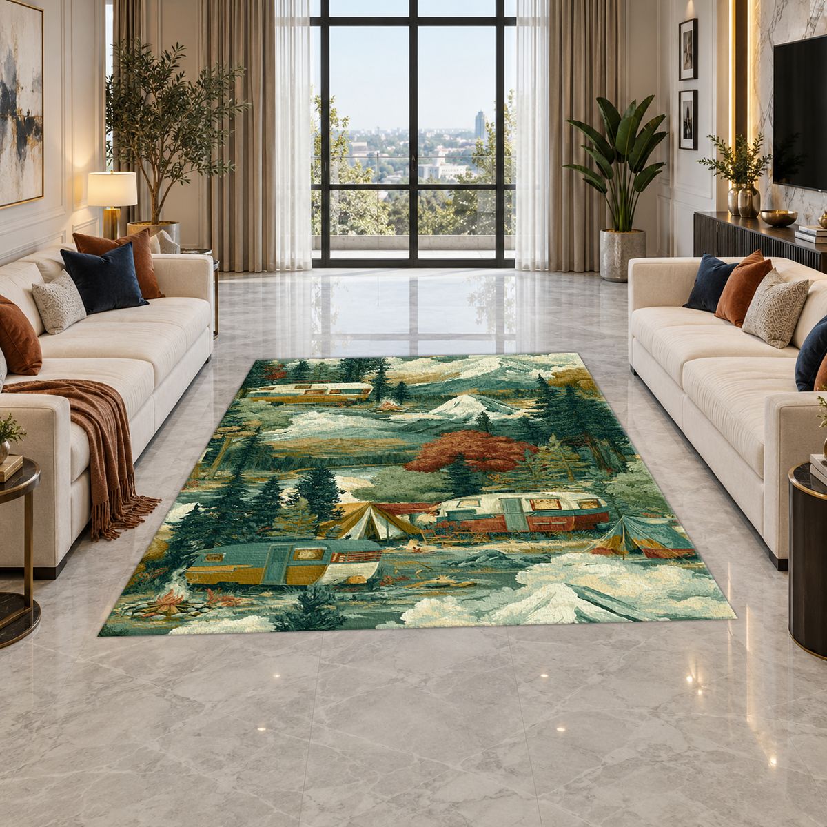 Camping Van Mountain Adventure printed area rug