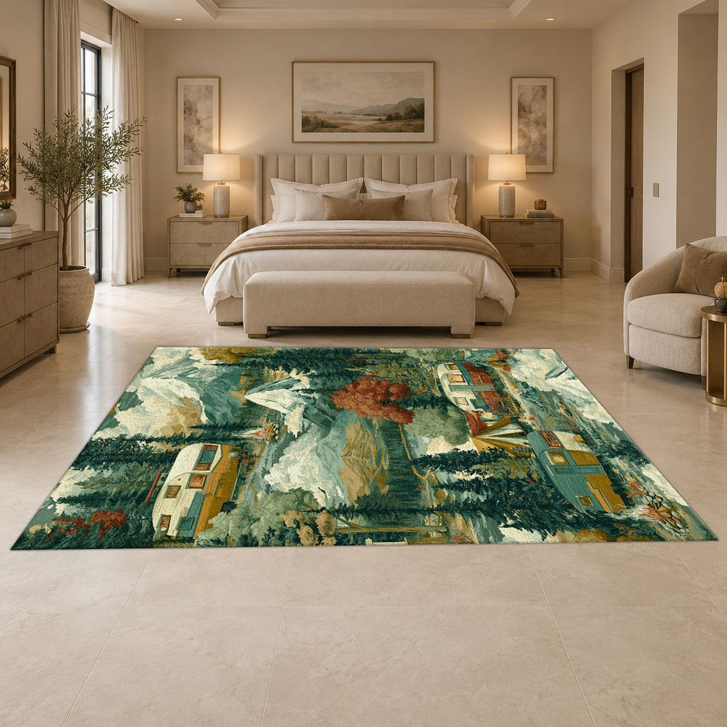 Camping Van Mountain Adventure printed area rug
