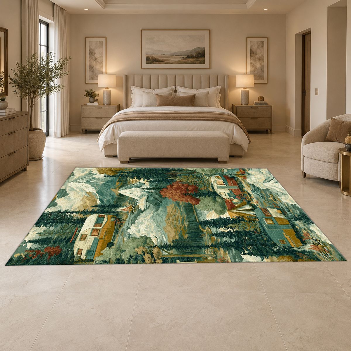 Camping Van Mountain Adventure printed area rug