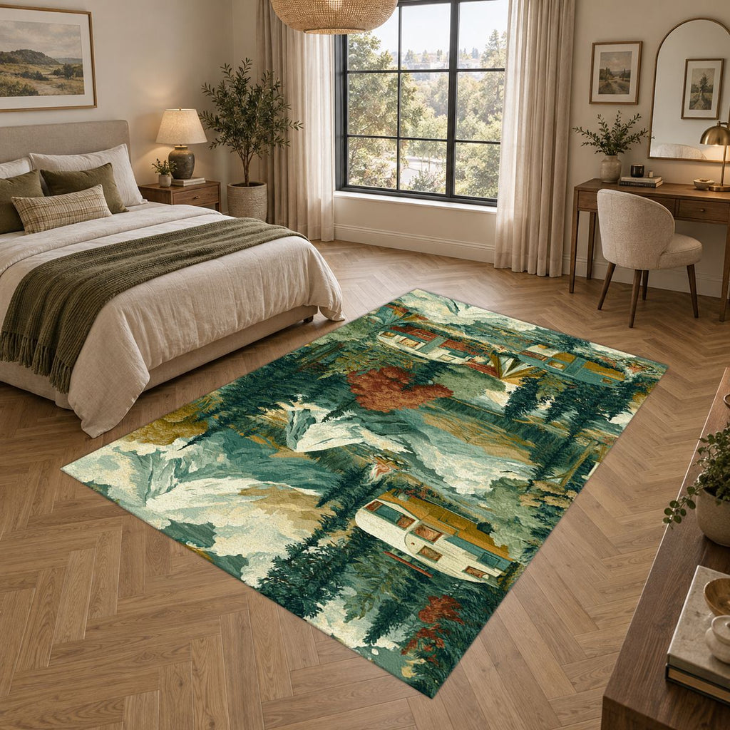 Camping Van Mountain Adventure printed area rug