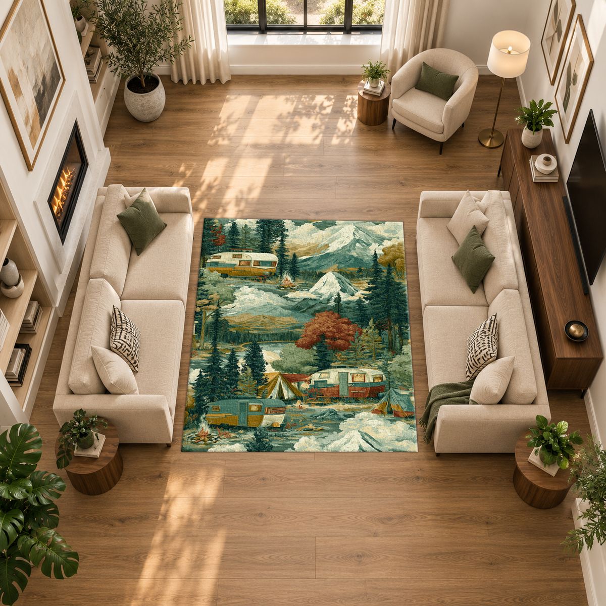 Camping Van Mountain Adventure printed area rug